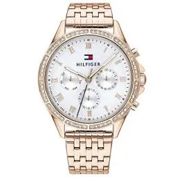 Produktbild: Tommy Hilfiger Multi Zifferblatt Quarz Uhr für Damen mit Rotgoldfarbenes Edelstahlarmband - 1782143