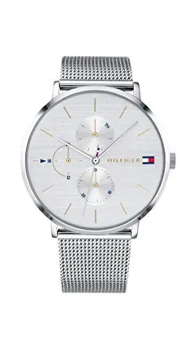Produktbild: Tommy Hilfiger Multi Zifferblatt Quarz Uhr für Damen mit Silbernes Edelstahl-Mesh-Gliederarmband - 1781942
