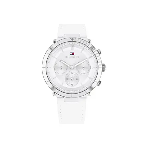 Produktbild: Tommy Hilfiger Multi Zifferblatt Quarz Uhr für Damen mit Weisses Lederarmband - 1782352