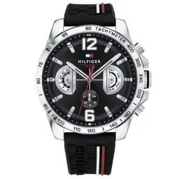Produktbild: Tommy Hilfiger Multi Zifferblatt Quarz Uhr für Herren mit Schwarzes Silikonarmband - 1791473