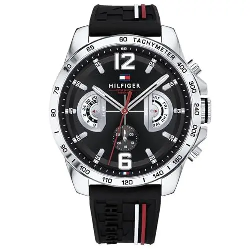 Produktbild: Tommy Hilfiger Multi Zifferblatt Quarz Uhr für Herren mit Schwarzes Silikonarmband - 1791473