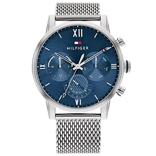 Produktbild: Tommy Hilfiger Multi Zifferblatt Quarz Uhr für Herren mit Silbernes Edelstahl-Mesh-Gliederarmband - 1791881