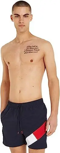 Produktbild: Tommy Hilfiger Herren Badeshorts Medium Drawstring Mittellang, Blau (Desert Sky), L