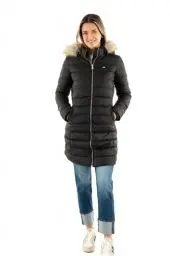 Produktbild: Tommy Jeans Damen Daunenmantel Essential Hooded Down Coat mit Kunstpelz, Schwarz (Black), S