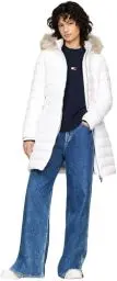 Produktbild: Tommy Jeans Damen Daunenmantel Essential Hooded Down Coat mit Kunstpelz, Weiß (White), XXS