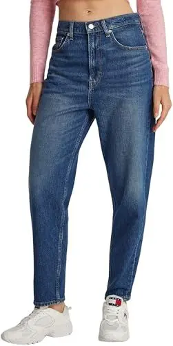 Produktbild: Tommy Jeans Damen Jeans Hose Mom-Fit Tapered Fit, Blau (Denim Dark), 25W/32L