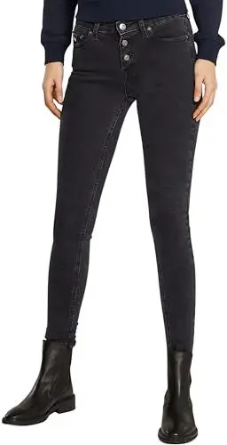 Produktbild: Tommy Jeans Damen Jeans Hose Nora Mid Rise Skinny Fit mit Knopfleiste, Schwarz (Denim Black), 27W/32L