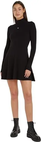 Produktbild: Tommy Jeans Damen Kleid Fit & Flare Dress Mini-Länge, Schwarz (Black), XS