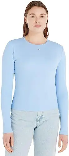 Produktbild: Tommy Jeans Damen Langarmshirt Essential Basic, Blau (Chambray Blue), L