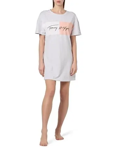 Produktbild: Tommy Jeans Damen Nachthemd Oversize Nightdress Baumwolle mit Stretch, Grau (Ice Grey Heather), L