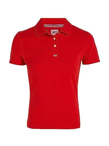 Produktbild: Tommy Jeans Damen Poloshirt Kurzarm Essential Slim Fit, Rot (Deep Crimson), S