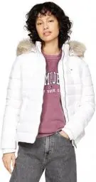 Produktbild: Tommy Jeans Damen Pufferjacke Basic Hooded Down Jacket mit Kapuze, Weiß (White), M