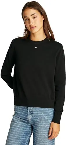 Produktbild: Tommy Jeans Damen Pullover Essential Crew aus Baumwolle, Schwarz (Black), L