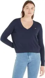 Produktbild: Tommy Jeans Damen Pullover Essential Vneck Strickpullover, Blau (Twilight Navy), M