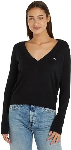Produktbild: Tommy Jeans Damen Pullover V-Neck, Schwarz (Black), S