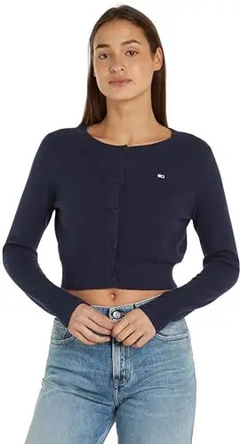 Produktbild: Tommy Jeans Damen Strickjacke Essential Cardigan Rundhalsausschnitt, Blau (Dark Night Navy), M