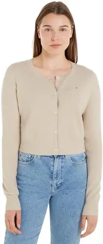 Produktbild: Tommy Jeans Damen Strickjacke Essential Cardigan Rundhalsausschnitt, Elfenbein (Newsprint), M