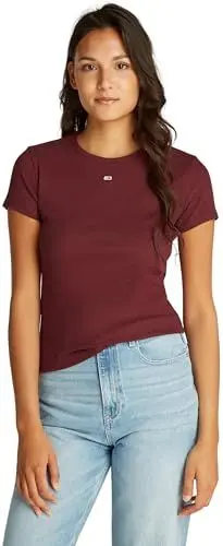 Produktbild: Tommy Jeans Damen T-Shirt Kurzarm Essential Rib Slim Fit, Rot (Deep Rouge), M