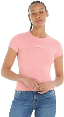 Produktbild: Tommy Jeans Damen T-Shirt Kurzarm Slim Essential Logo Rundhalsausschnitt, Rosa (Ballet Pink), XS