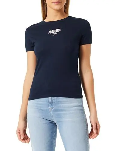 Produktbild: Tommy Jeans Damen T-Shirt Kurzarm Slim Rundhalsausschnitt, Blau (Moderate Blue), 4XL
