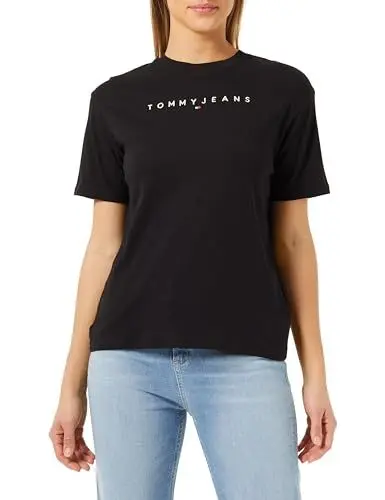 Produktbild: Tommy Jeans Damen T-Shirt Kurzarm Tjw Rlx New Linear Tee Rundhalsausschnitt, Schwarz (Black), XXS