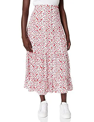 Produktbild: Tommy Jeans Damen Tjw Printed Tiered Midi Skirt Rock, Camo Floral Print, XXS