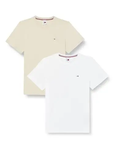 Produktbild: Tommy Jeans Herren 2er Pack T-Shirts Kurzarm Slim Fit, Mehrfarbig (Newsprint/White), 4XL