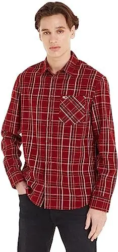 Produktbild: Tommy Jeans Herren Hemd Check Pocket Shirt Freizeithemd, Mehrfarbig (Rouge Check), L