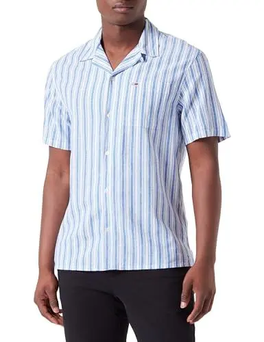 Produktbild: Tommy Jeans Herren Hemd Linen Shirt Kurzarm, Mehrfarbig (Persian Blue Stripe), XS