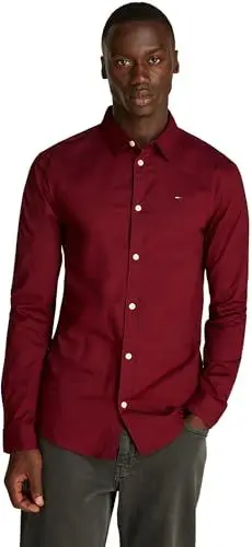 Produktbild: Tommy Jeans Herren Hemd Original Stretch Shirt Slim Fit, Rot (Deep Rouge), M
