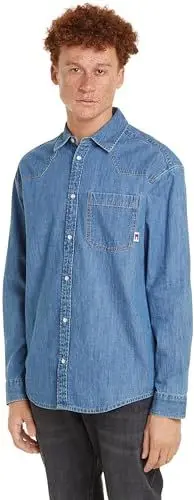 Produktbild: Tommy Jeans Herren Hemd Western Denim Shirt Freizeithemd, Blau (Mid Indigo), L