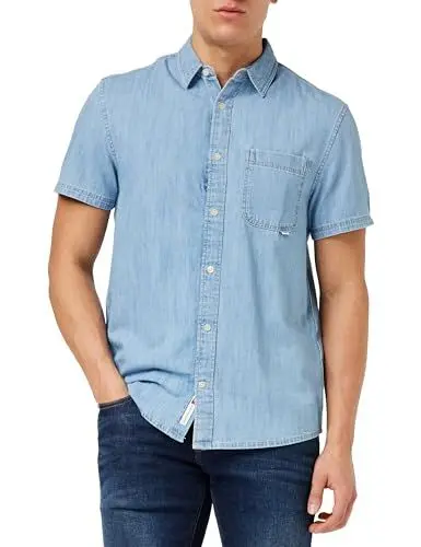 Produktbild: Tommy Jeans Herren Jeanshemd Denim Shirt Kurzarm, Blau (Lt Indigo), XS