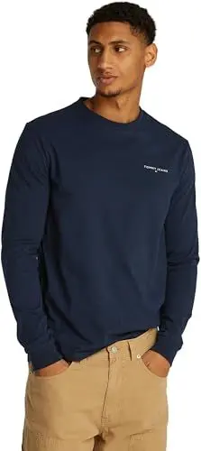 Produktbild: Tommy Jeans Herren Langarmshirt Linear Chest Slim Fit, Blau (Dark Night Navy), XS