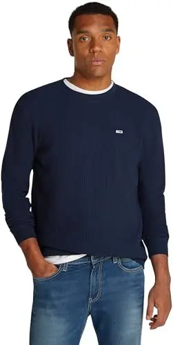 Produktbild: Tommy Jeans Herren Langarmshirt Regular Fit Waffle Rundhalsausschnitt, Blau (Dark Night Navy), L