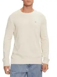 Produktbild: Tommy Jeans Herren Pullover Slim Fit Crew Neck Sweater Strickpullover, Elfenbein (Newsprint), M