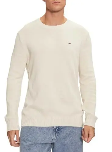 Produktbild: Tommy Jeans Herren Pullover Slim Fit Crew Neck Sweater Strickpullover, Elfenbein (Newsprint), M
