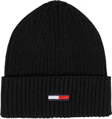 Produktbild: Tommy Jeans Herren Strickmütze Tjm Elongated Flag Beanie Wintermütze, Schwarz (Black), Onesize