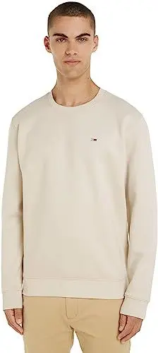 Produktbild: Tommy Jeans Herren Sweatshirt Tjm Regular Fleece C Neck ohne Kapuze, Elfenbein (Newsprint), XXL
