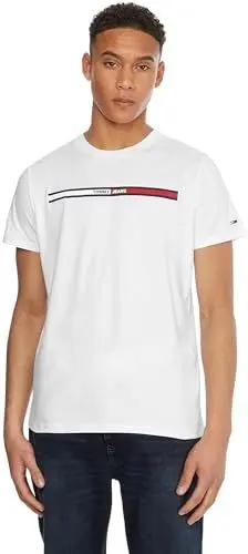 Produktbild: Tommy Jeans Herren T-Shirt Kurzarm Essential Flag Tee Rundhalsausschnitt, Weiß (White), XL
