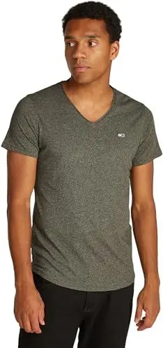 Produktbild: Tommy Jeans Herren T-Shirt Kurzarm Jaspe V-Neck V-Ausschnitt, Grün (Fatigue Green), M