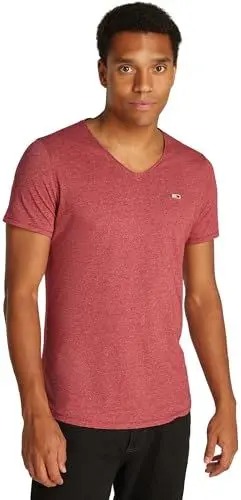 Produktbild: Tommy Jeans Herren T-Shirt Kurzarm Jaspe V-Neck V-Ausschnitt, Rot (Regatta Red), M