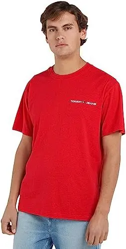 Produktbild: Tommy Jeans Herren T-Shirt Kurzarm Linear Chest Rundhalsausschnitt, Rot (Deep Crimson), L