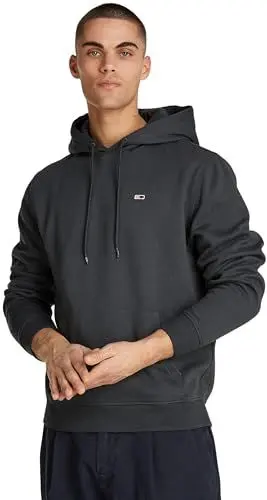 Produktbild: Tommy Jeans Herren Hoodie Regular Fit Flag Fleece mit Kapuze, Grau (New Charcoal), XL