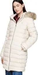 Produktbild: Tommy Jeans Damen Daunenmantel Essential Hooded Down Coat mit Kunstpelz, Elfenbein (Newsprint), L