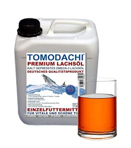 Produktbild: Tomodachi Lachsöl für Hunde Barf Zusatz Hund kalt gepresstes Lachsöl Naturprodukt mit essentiellen Fettsäuren Omega 3 Lachsöl Fischöl für Hunde 5L