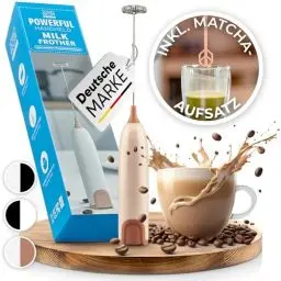 Produktbild: Tomorrow is Today Milchaufschäumer Stab inkl. Matcha Mixer-Aufsatz - Milchschäumer elektrisch -Matcha Besen - Ihr Aufschäumer für den idealen Schaumgenuss (Beige-Rosé)