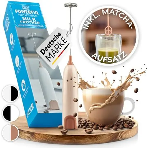 Produktbild: Tomorrow is Today Milchaufschäumer Stab inkl. Matcha Mixer-Aufsatz - Milchschäumer elektrisch -Matcha Besen - Ihr Aufschäumer für den idealen Schaumgenuss (Beige-Rosé)