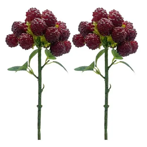 Produktbild: Tomotato Künstlicher Himbeerstiel, gefälschte rote Beerenzweige mit Früchten, künstlicher Pflanzenstiel, Beeren für Blumenarrangements, Zuhause, Party, Dekoration, Schreibtisch-Ornament (Weinrot)