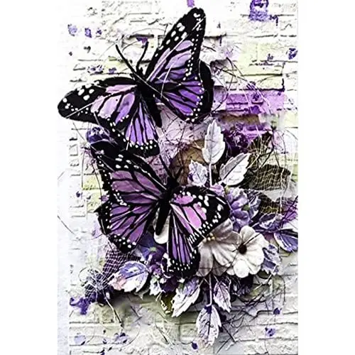 Produktbild: Tomoyuki 5D DIY Diamond Painting Kits, Schmetterlinge Diamant Painting Bilder Full Drill, Diamant Strass Kristall Stickerei Leinwand Bilder Painting nach Zahlen für Kinder Erwachsene Dekorationen