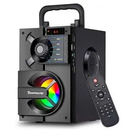 Produktbild: TOMPROAD Bluetooth Lautsprecher, Tragbare Bluetooth Box mit Subwoofer, kabellos Stereo Sound satter Bass Party Lautsprecher unterstützt FM Radio Fernbedienung LED Lichter (Black)